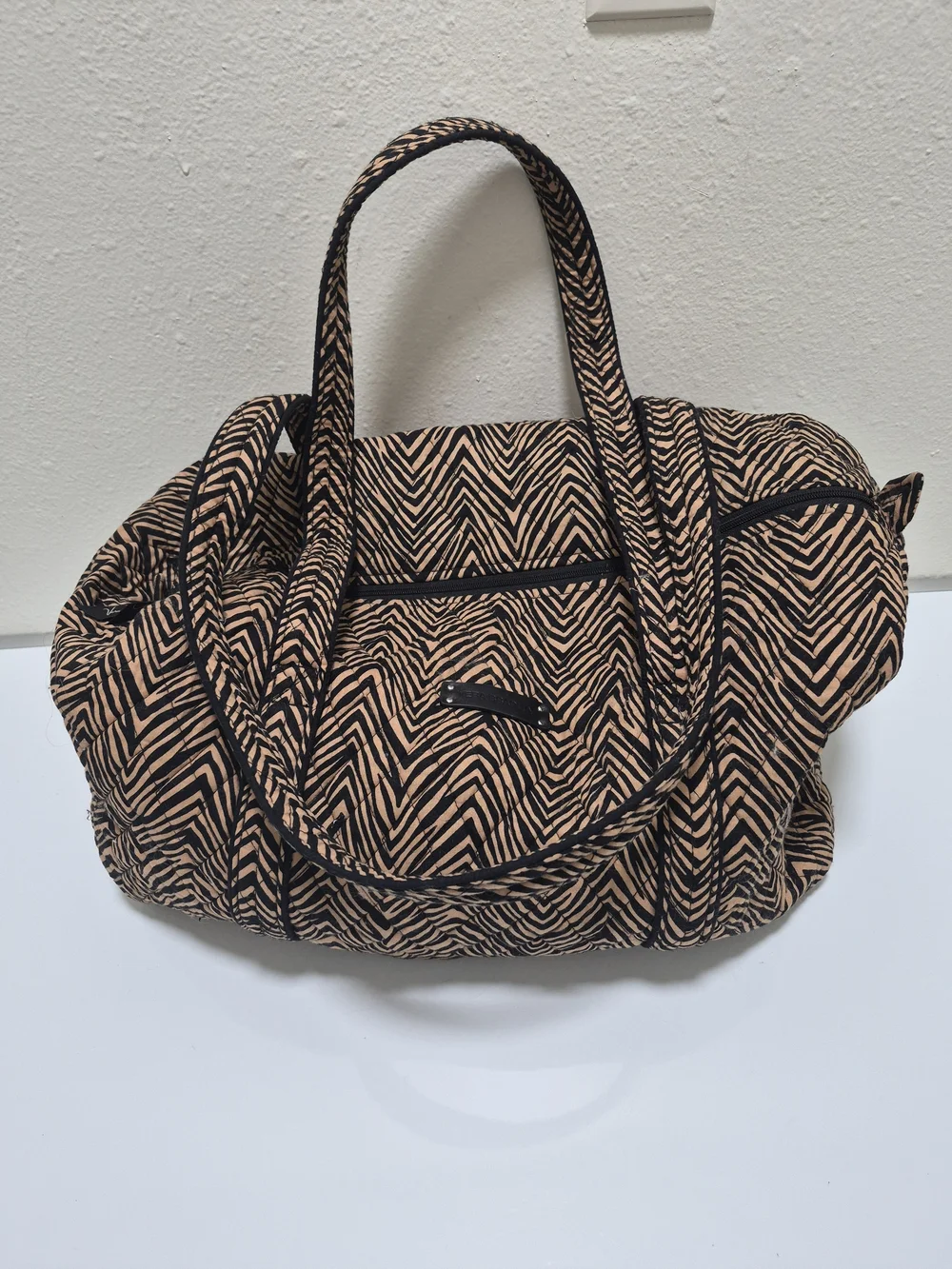Vera Bradley Black and Tan Zigzag Quilted Baby Bag with Matching Pouch
